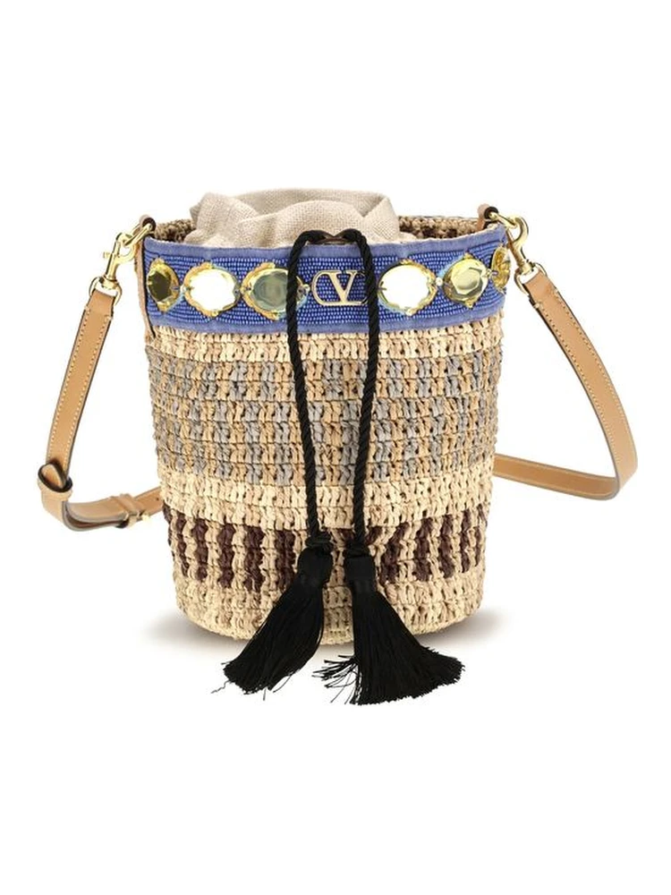 Beige Raffia Backet Bag