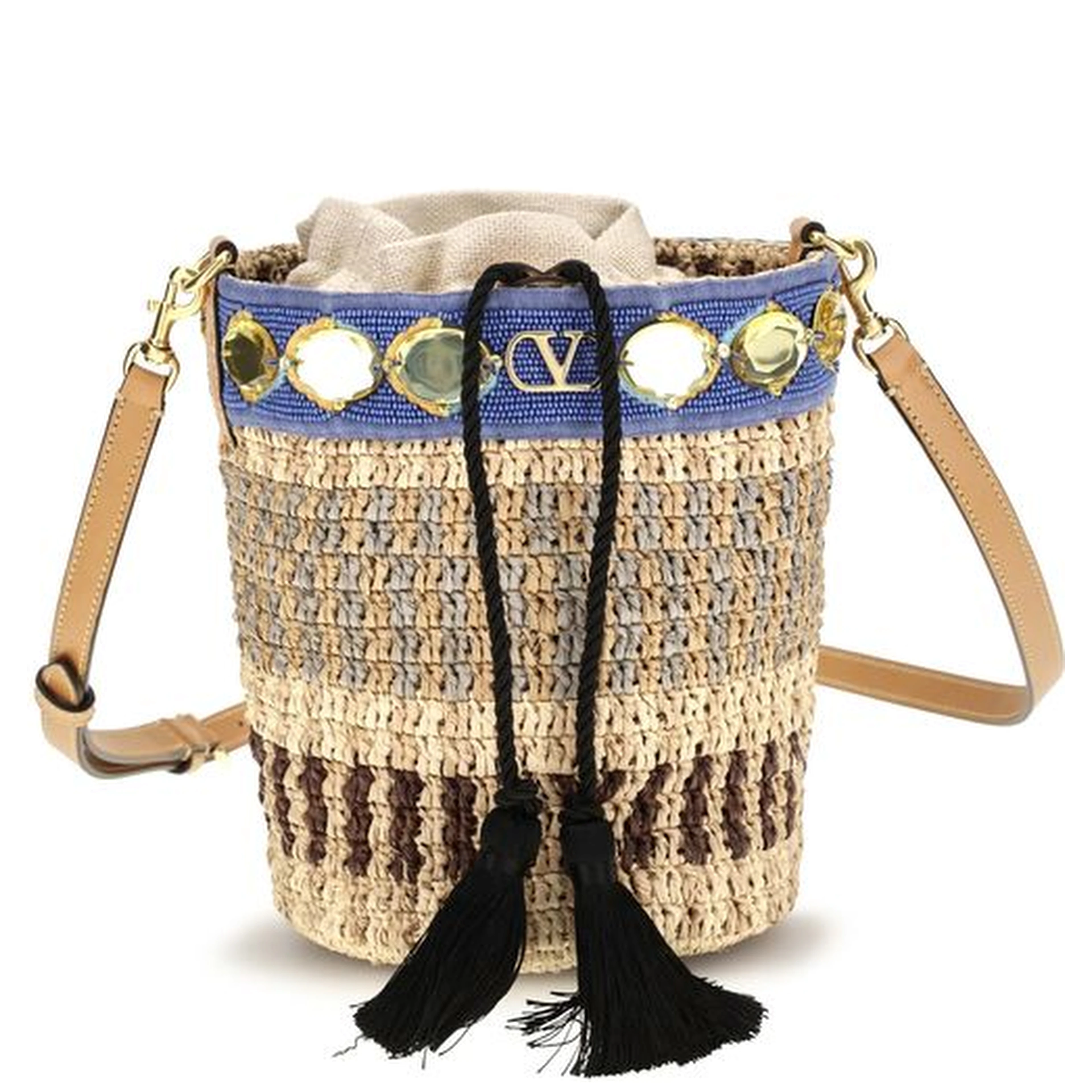 Beige Raffia Backet Bag