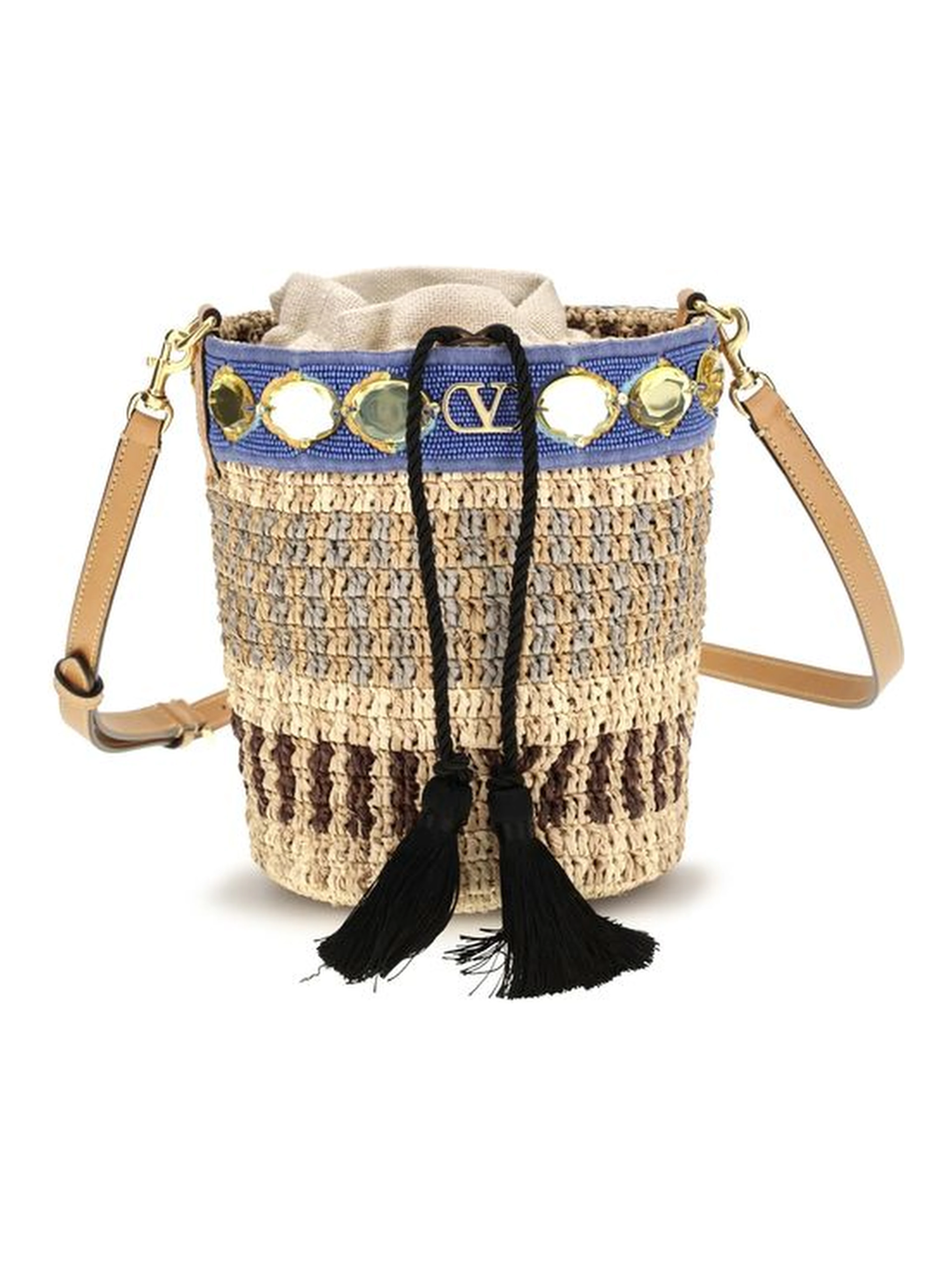 Beige Raffia Backet Bag