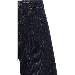 Blue Cotton High-Waisted Jean
