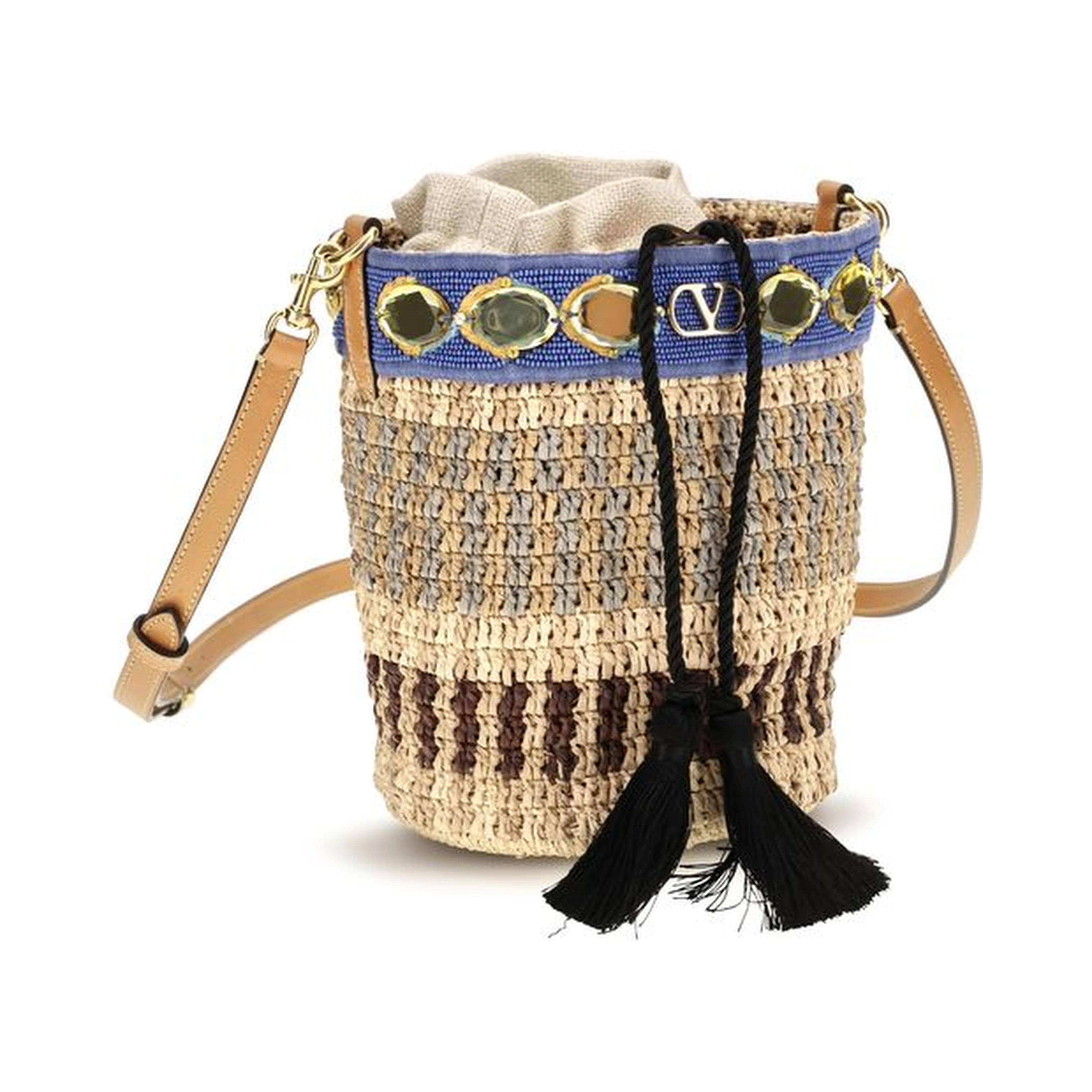 Beige Raffia Backet Bag