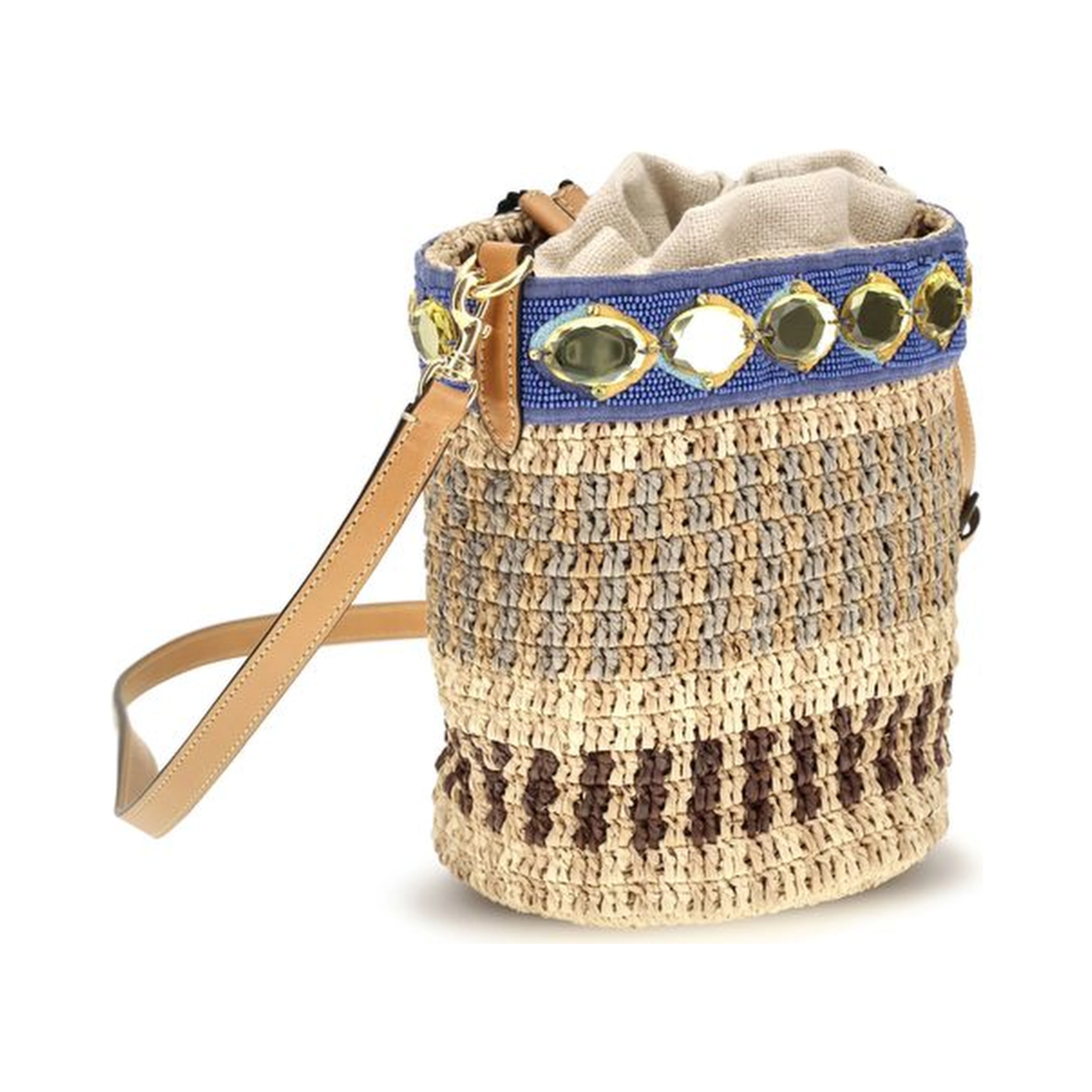 Beige Raffia Backet Bag