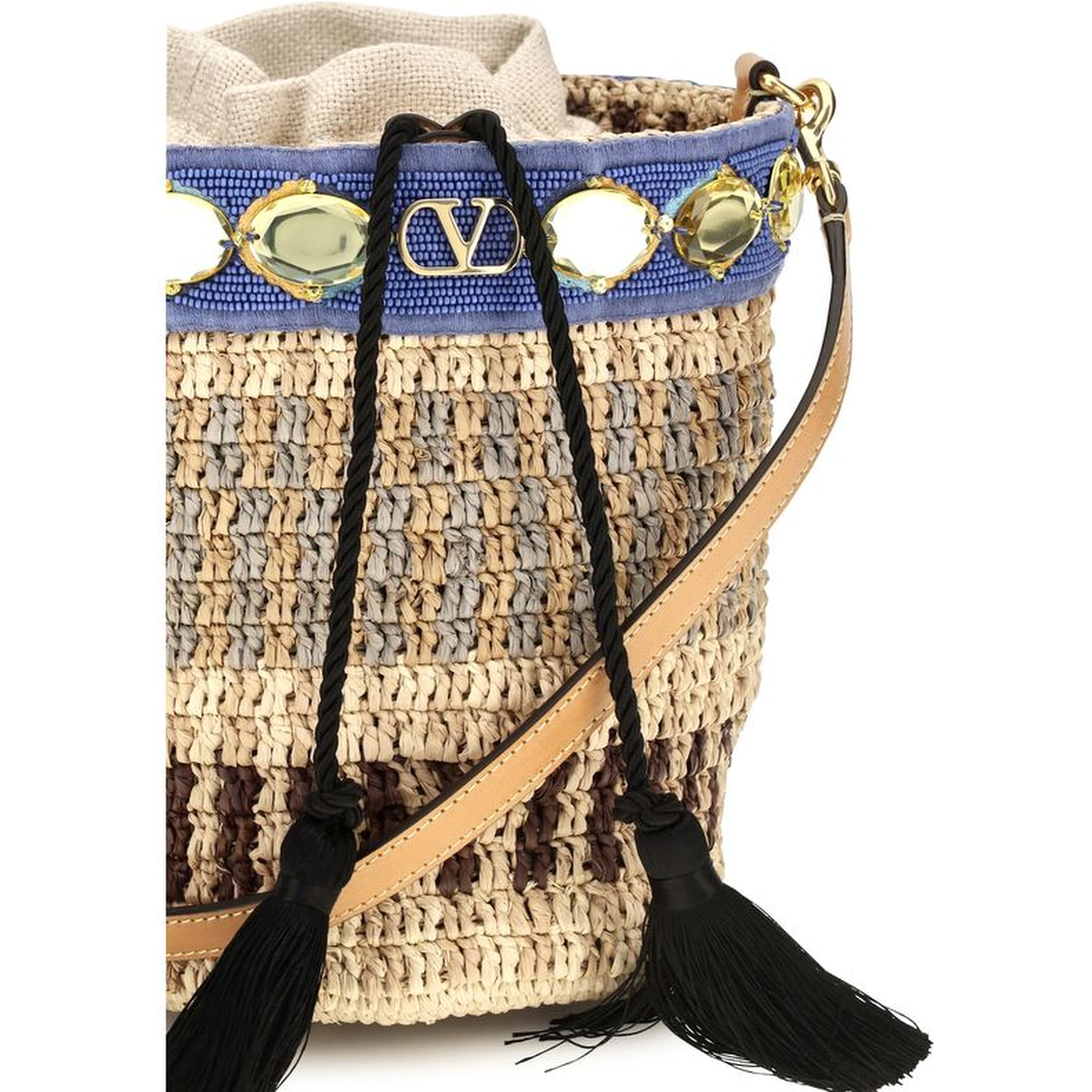 Beige Raffia Backet Bag