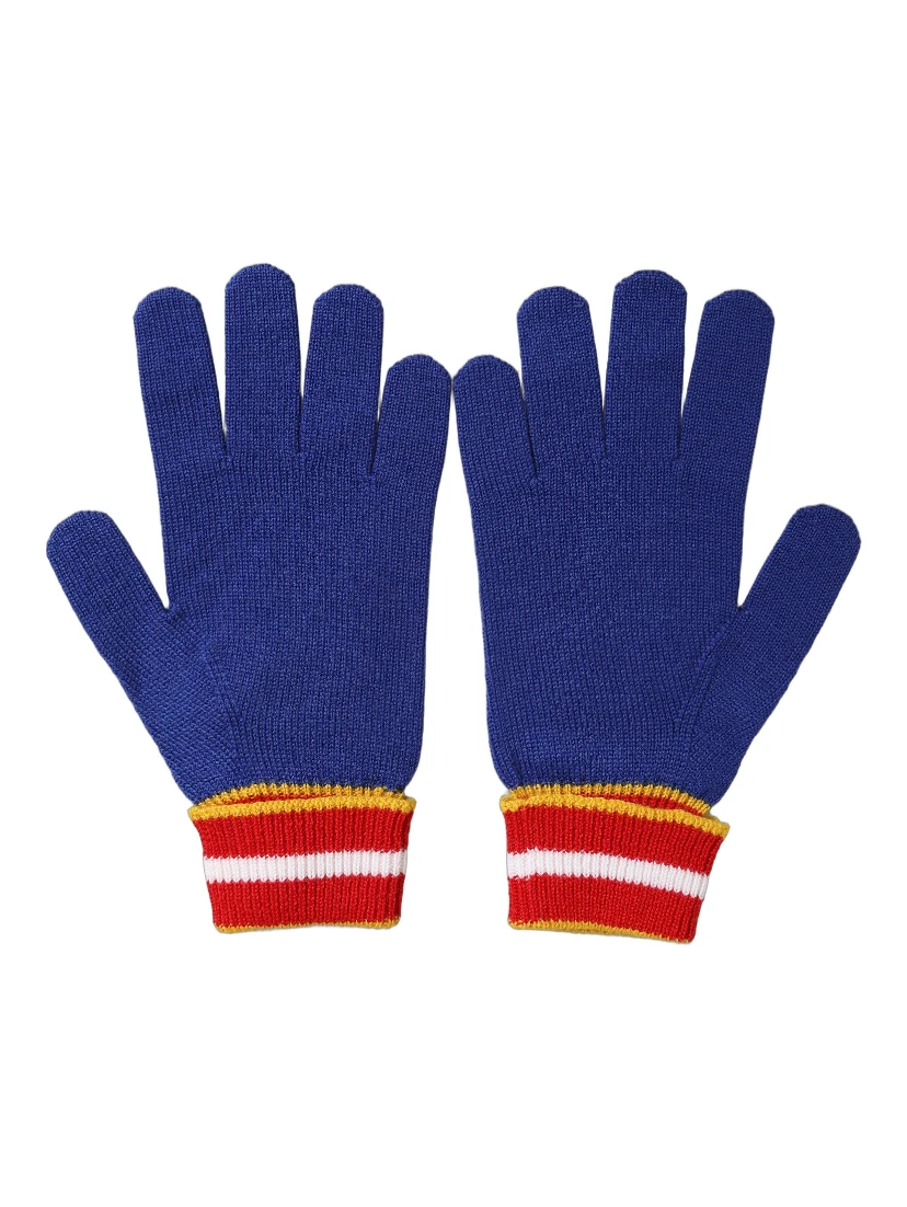 Blue Striped Wool DG Logo Embroidered Gloves