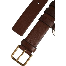 Men Brown Leather Gold Buckle Carabine Belt