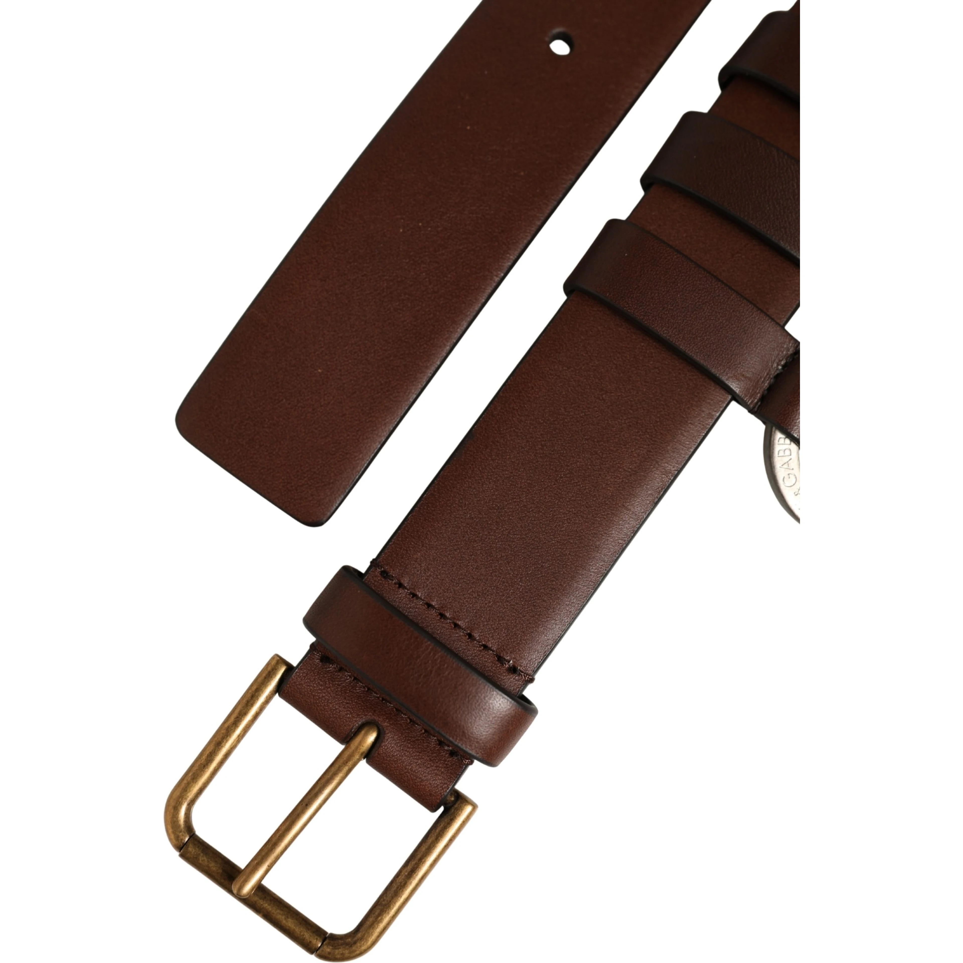 Men Brown Leather Gold Buckle Carabine Belt