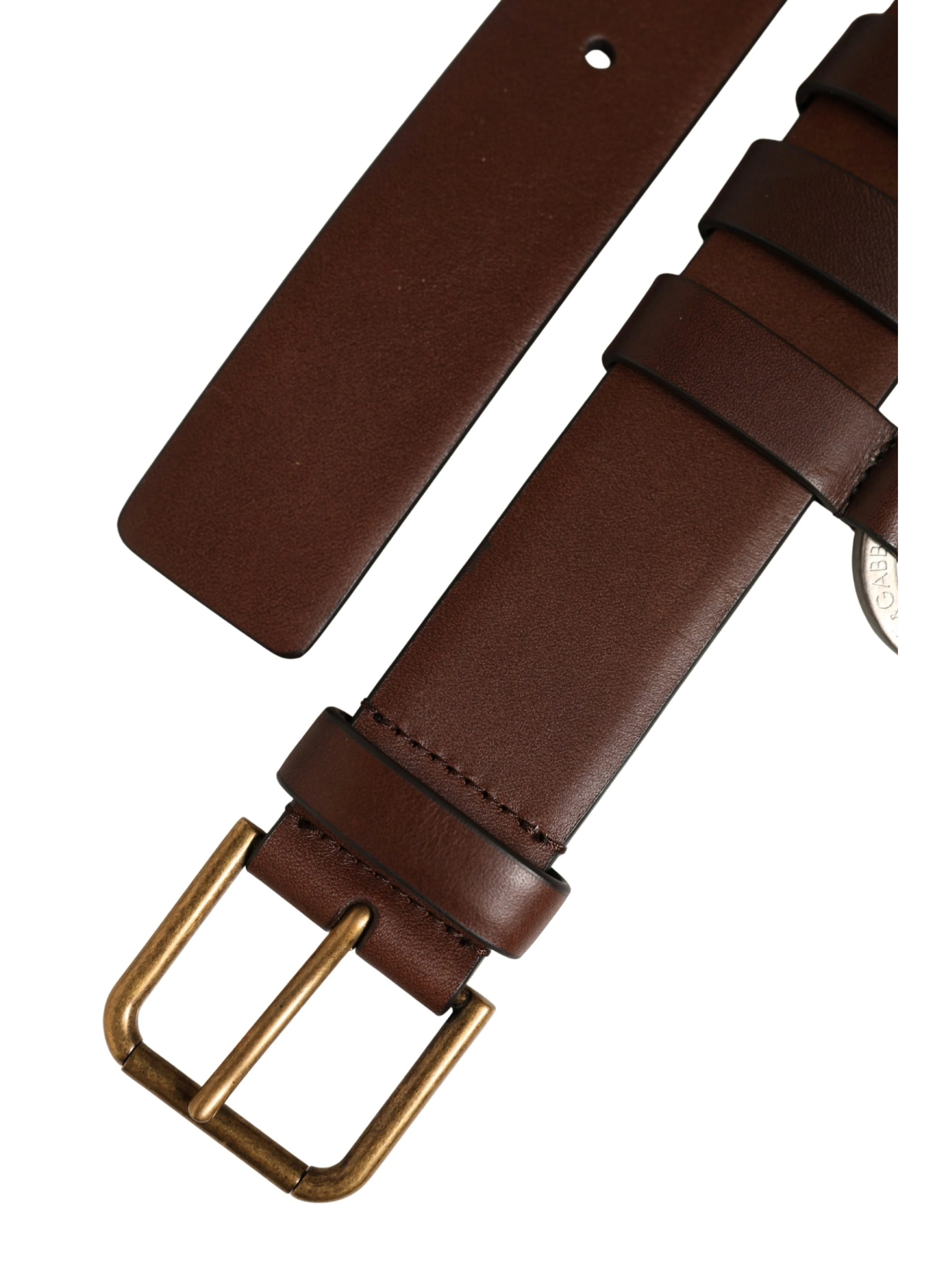 Men Brown Leather Gold Buckle Carabine Belt