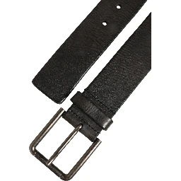 Black Leather Brushed Metal Buckle Men Belt