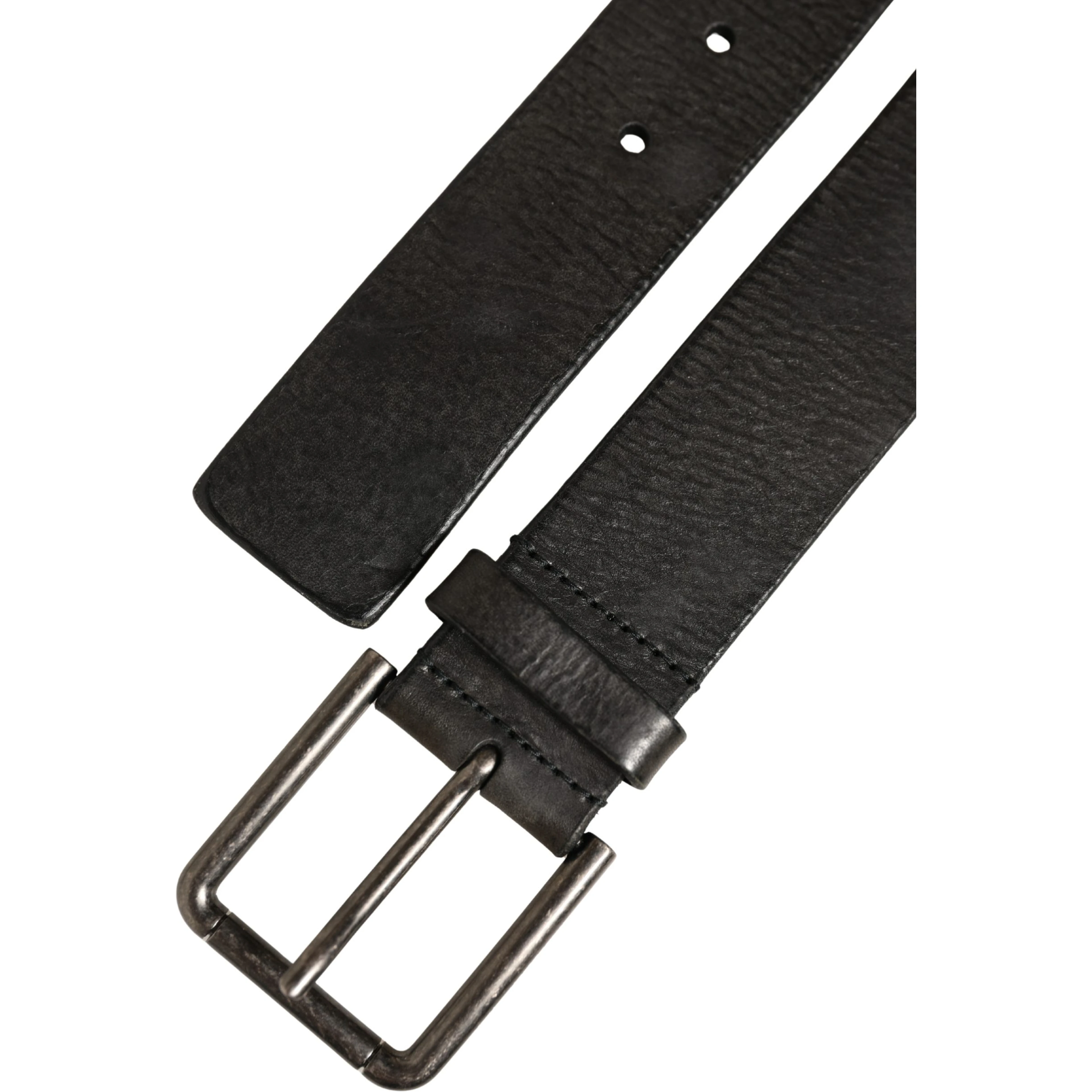 Black Leather Brushed Metal Buckle Men Belt