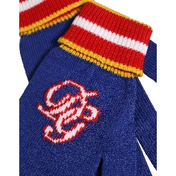 Blue Striped Wool DG Logo Embroidered Gloves