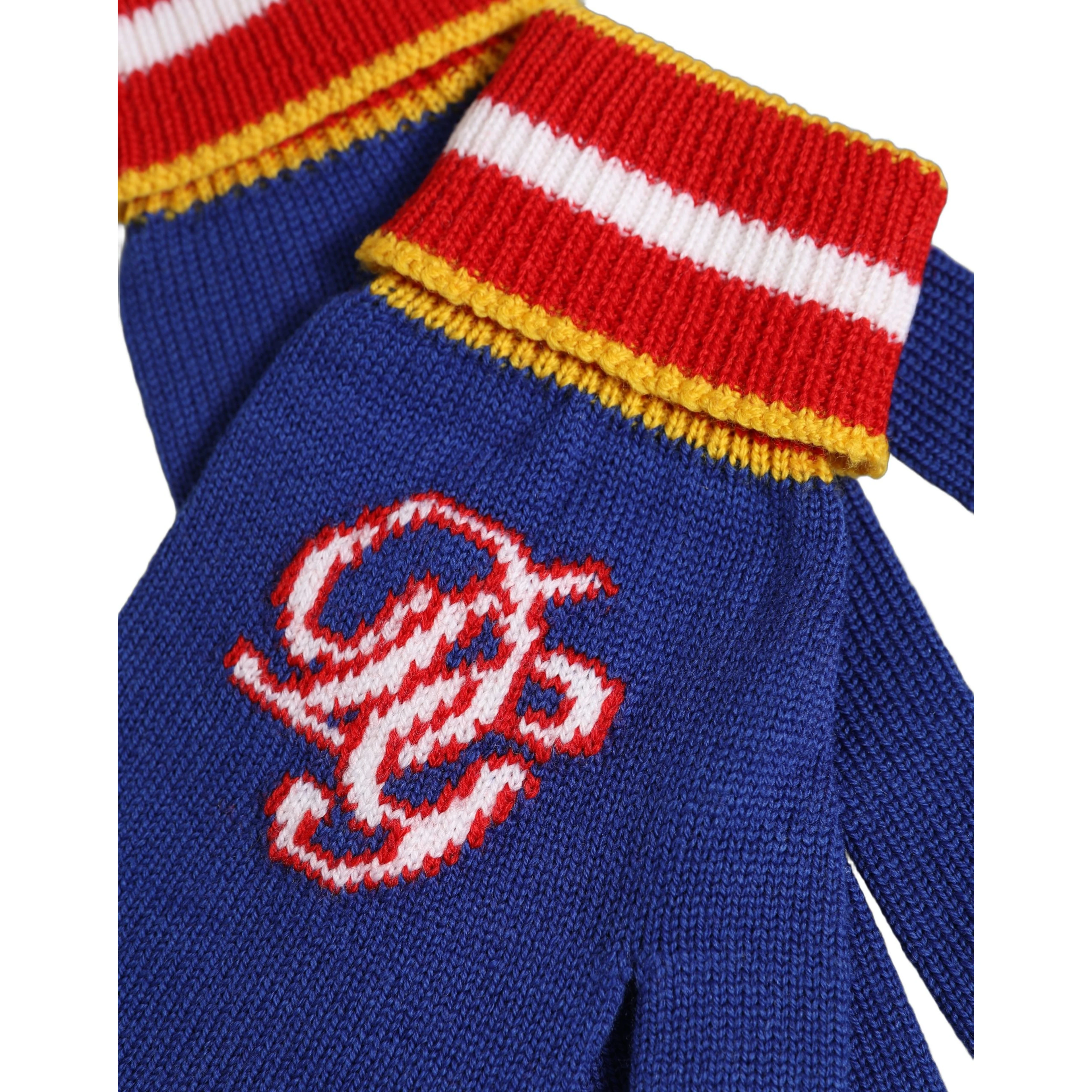Blue Striped Wool DG Logo Embroidered Gloves