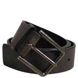 Black Leather Brushed Metal Buckle Men Belt
