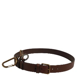 Men Brown Leather Gold Buckle Carabine Belt