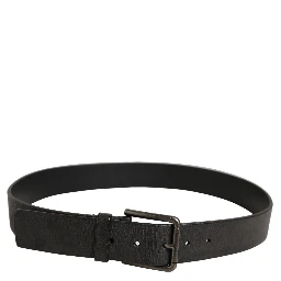 Black Leather Brushed Metal Buckle Men Belt