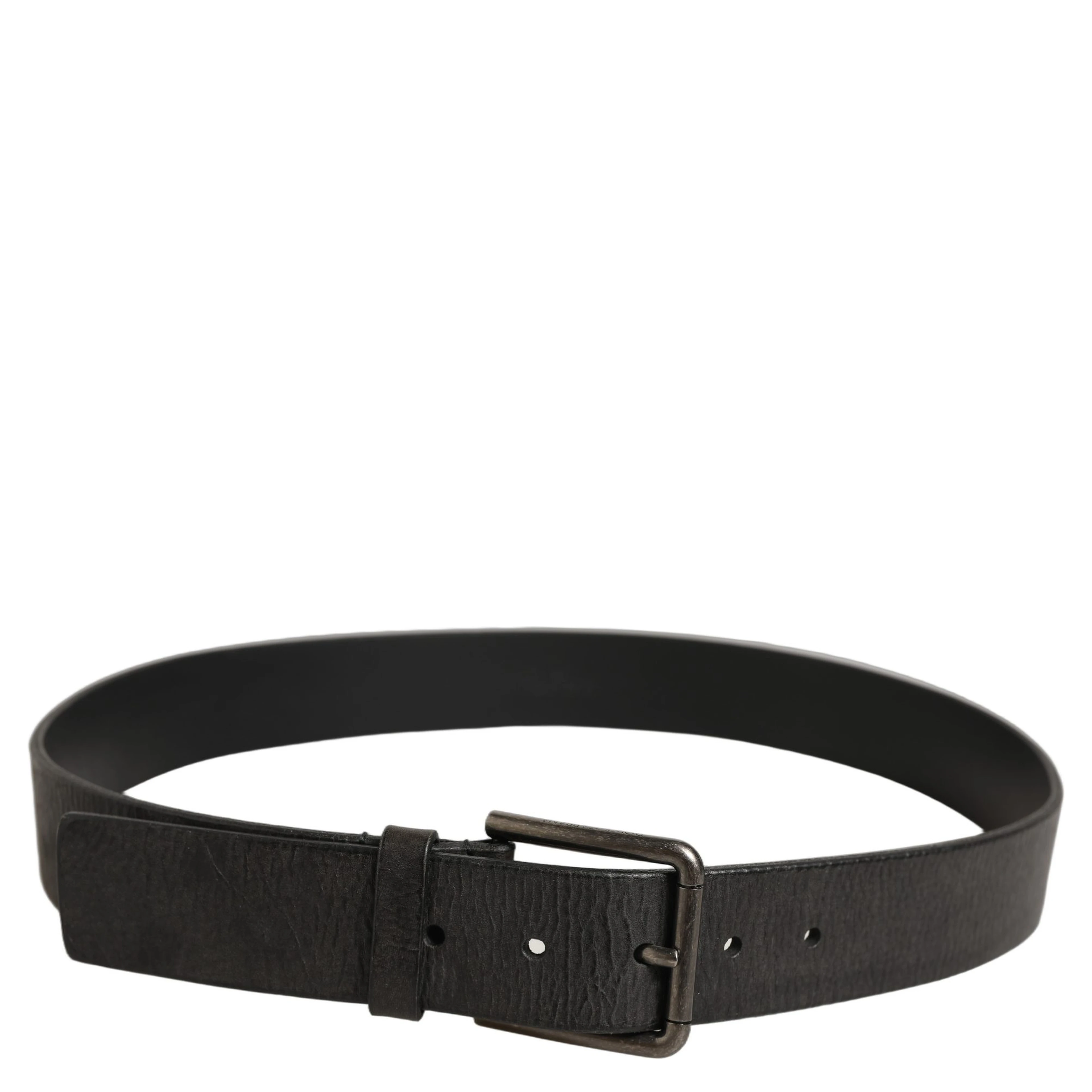 Black Leather Brushed Metal Buckle Men Belt