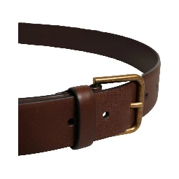 Men Brown Leather Gold Buckle Carabine Belt