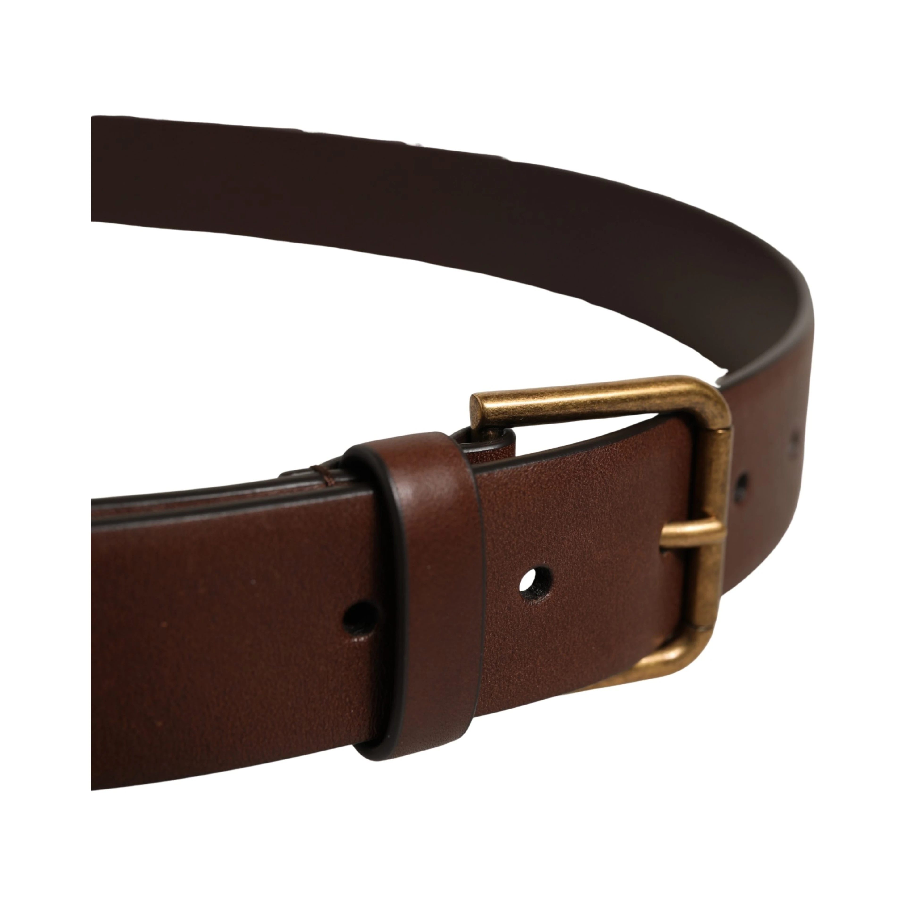 Men Brown Leather Gold Buckle Carabine Belt