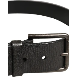 Black Leather Brushed Metal Buckle Men Belt