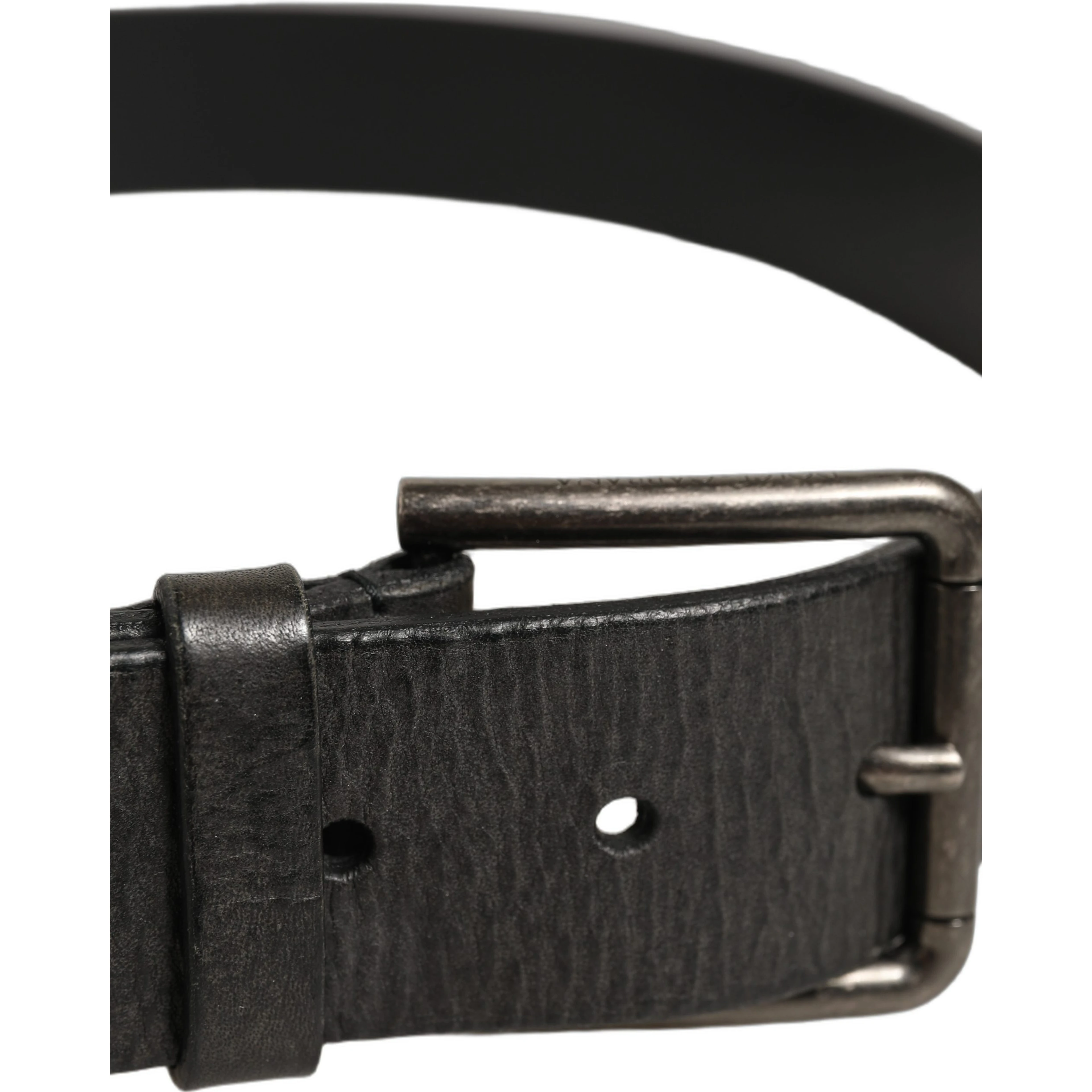 Black Leather Brushed Metal Buckle Men Belt