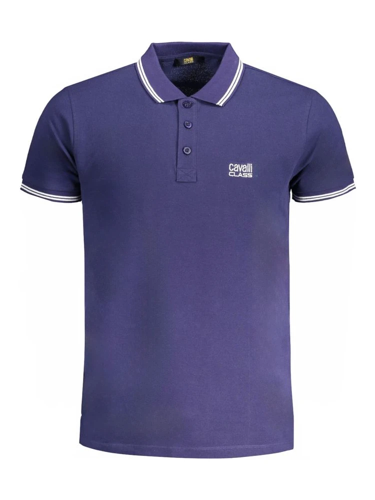 Blue Cotton Men Polo Shirt