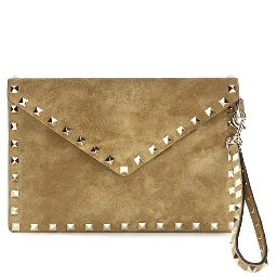 Beige Suede Leather Clutch Bag