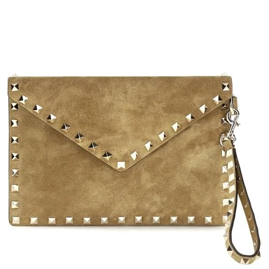 Beige Suede Leather Clutch Bag