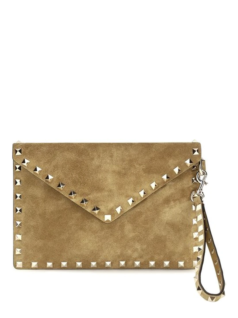 Beige Suede Leather Clutch Bag