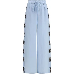 Blue Linen Casual Pants