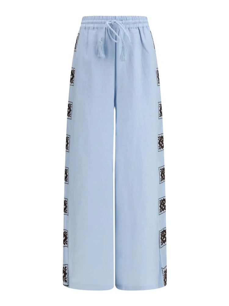 Blue Linen Casual Pants