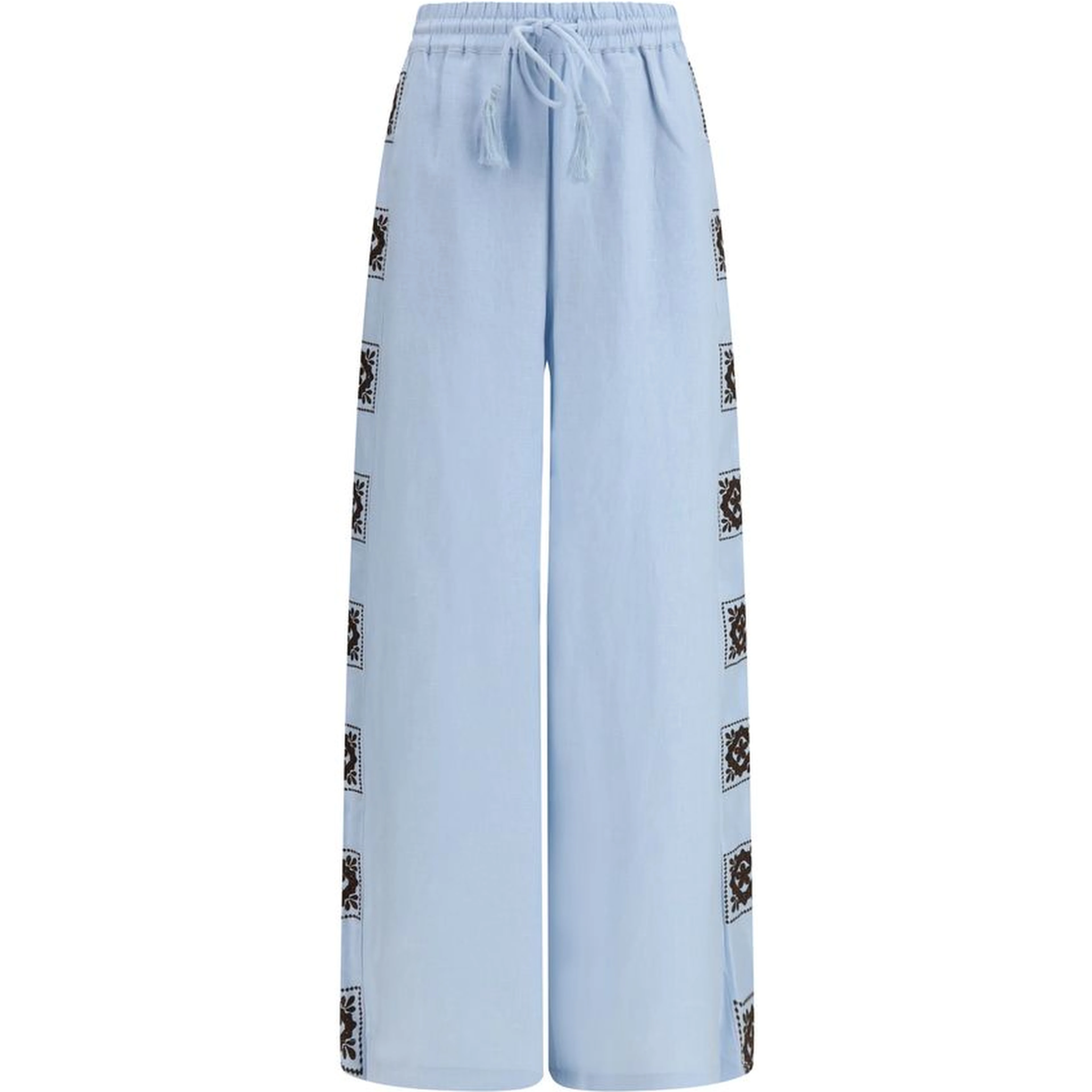 Blue Linen Casual Pants