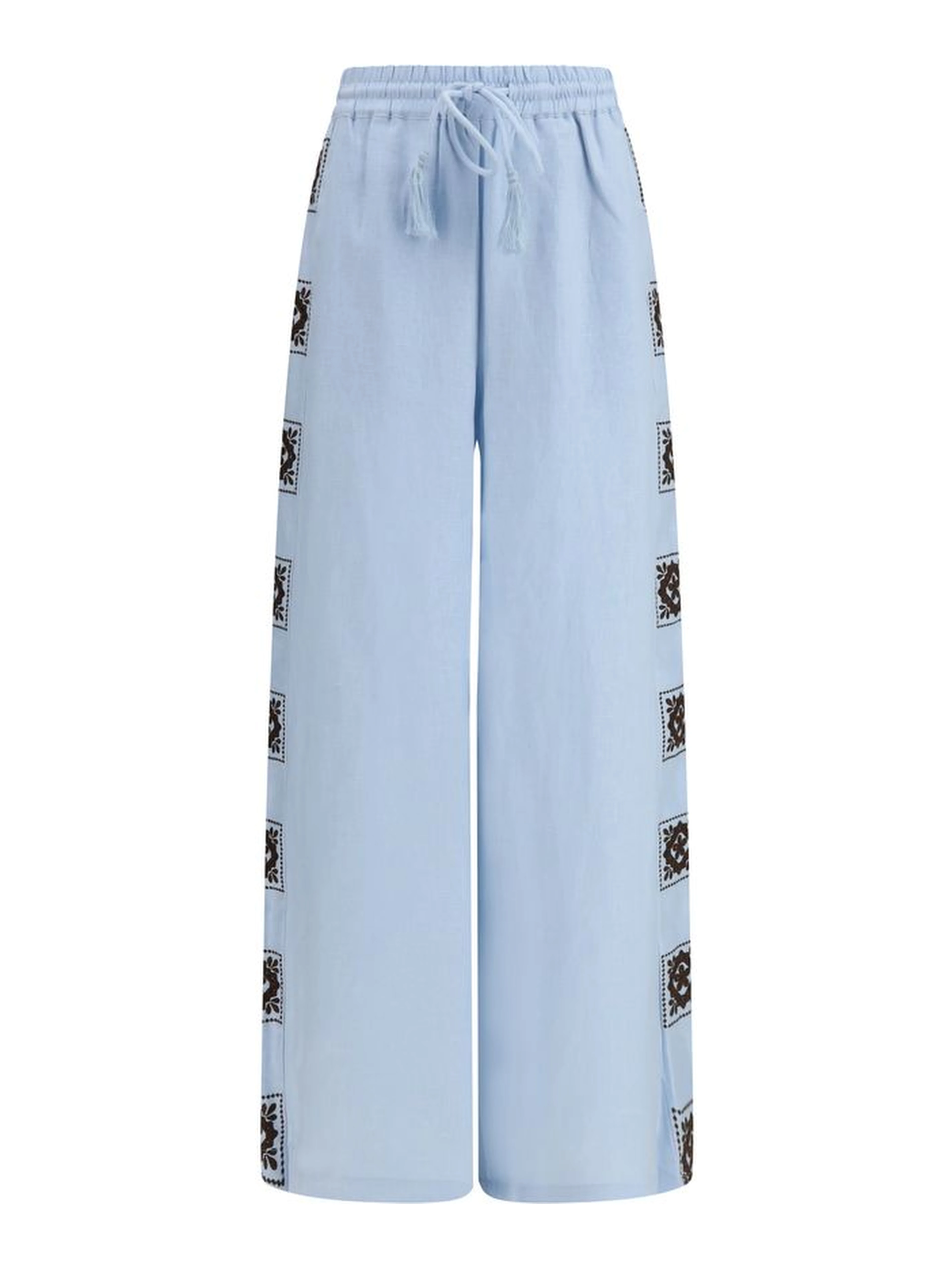 Blue Linen Casual Pants