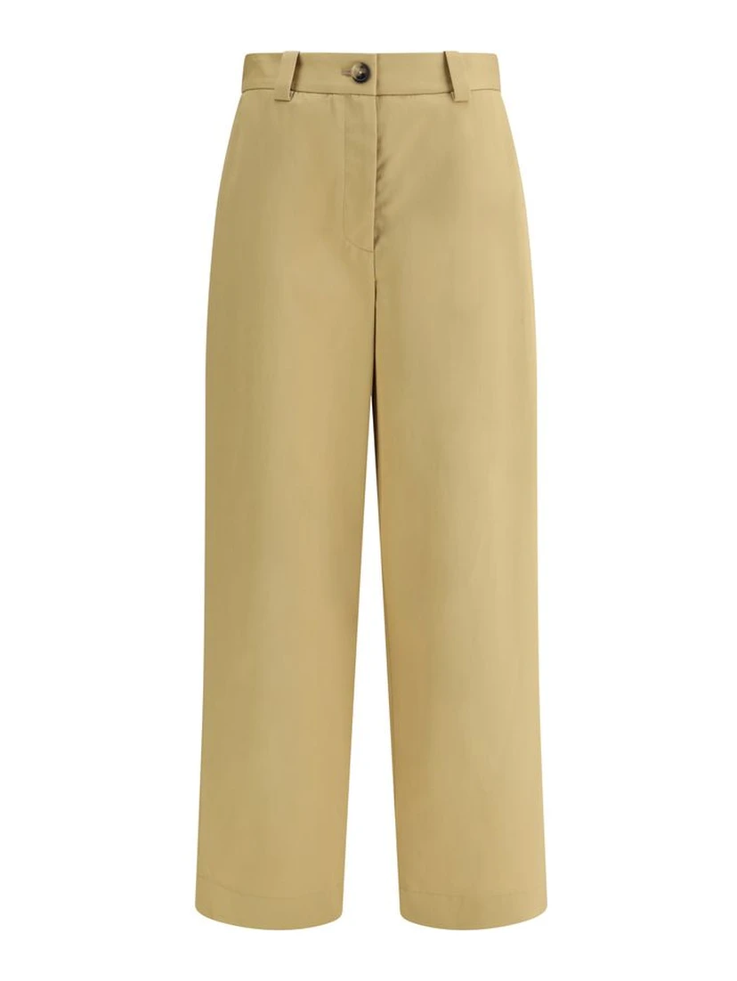 Beige Cotton Casual Pants