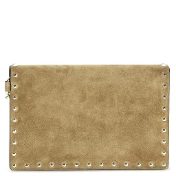 Beige Suede Leather Clutch Bag