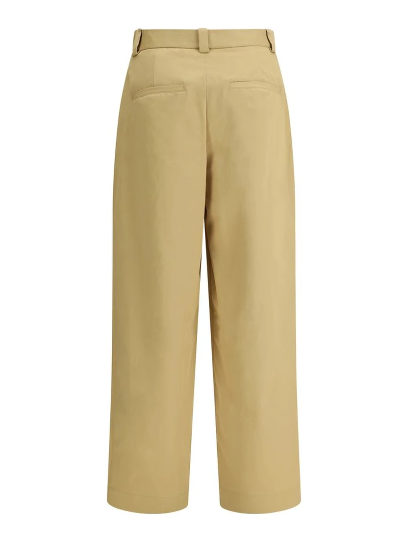 Beige Cotton Casual Pants