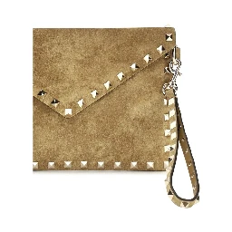 Beige Suede Leather Clutch Bag