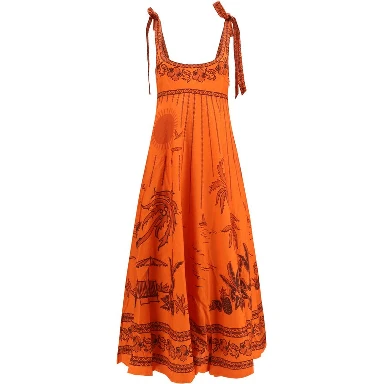 Orange Linen Casual Dress