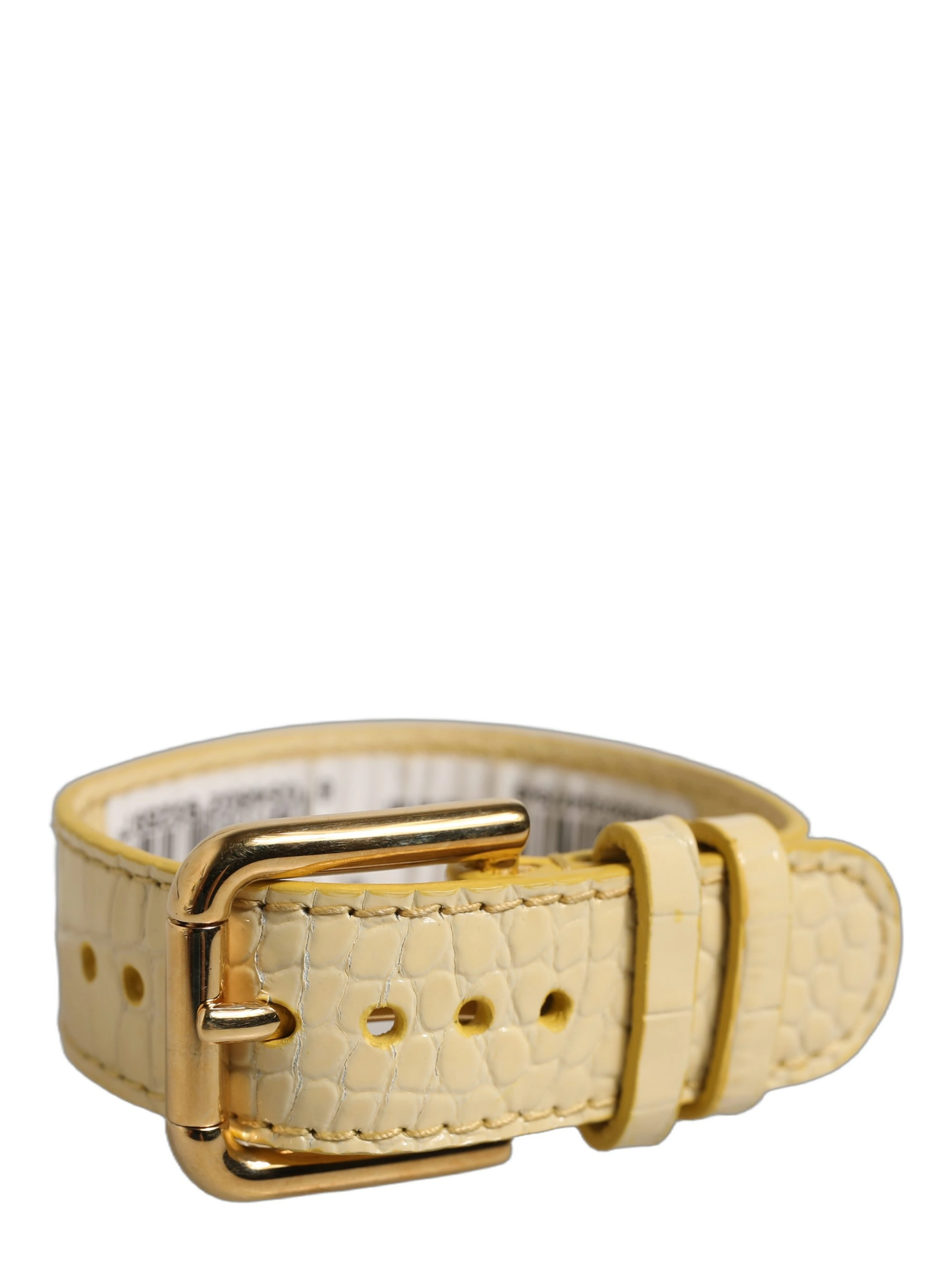 Beige Embossed Leather Gold Buckle Belt Strap Bracelet