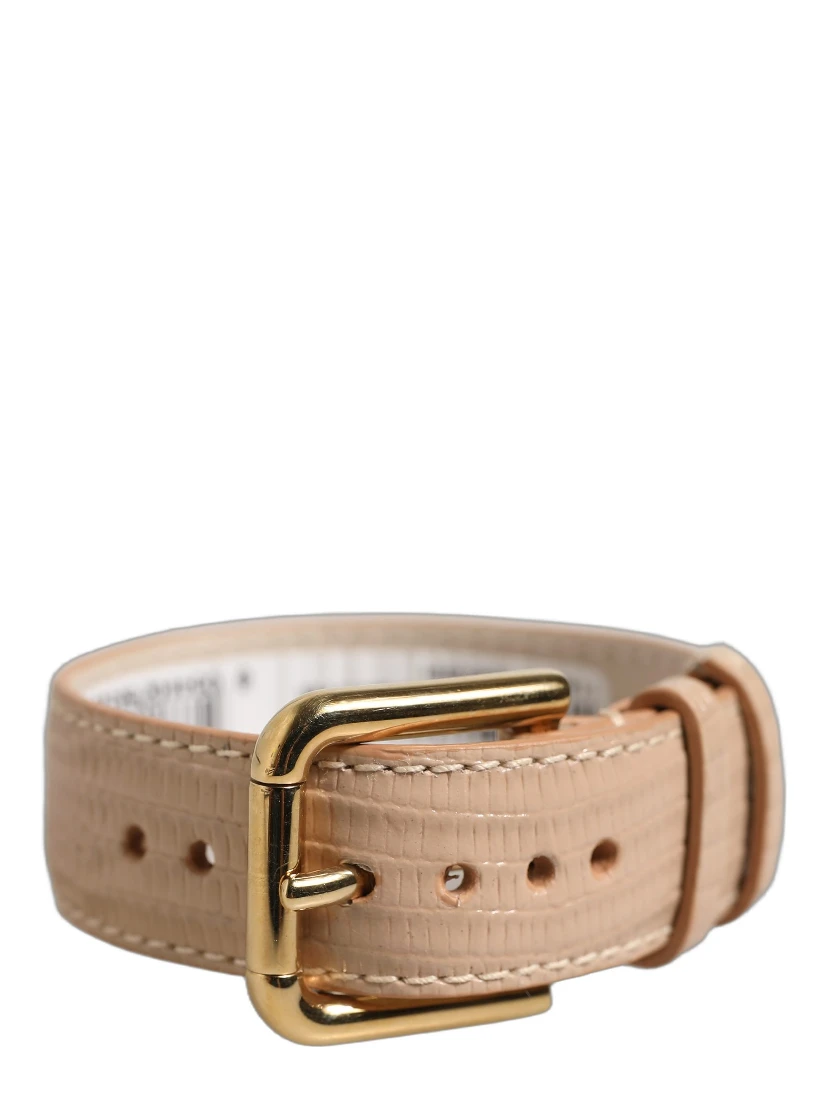 Beige Textured Leather Gold Buckle Belt Strap Bracelet