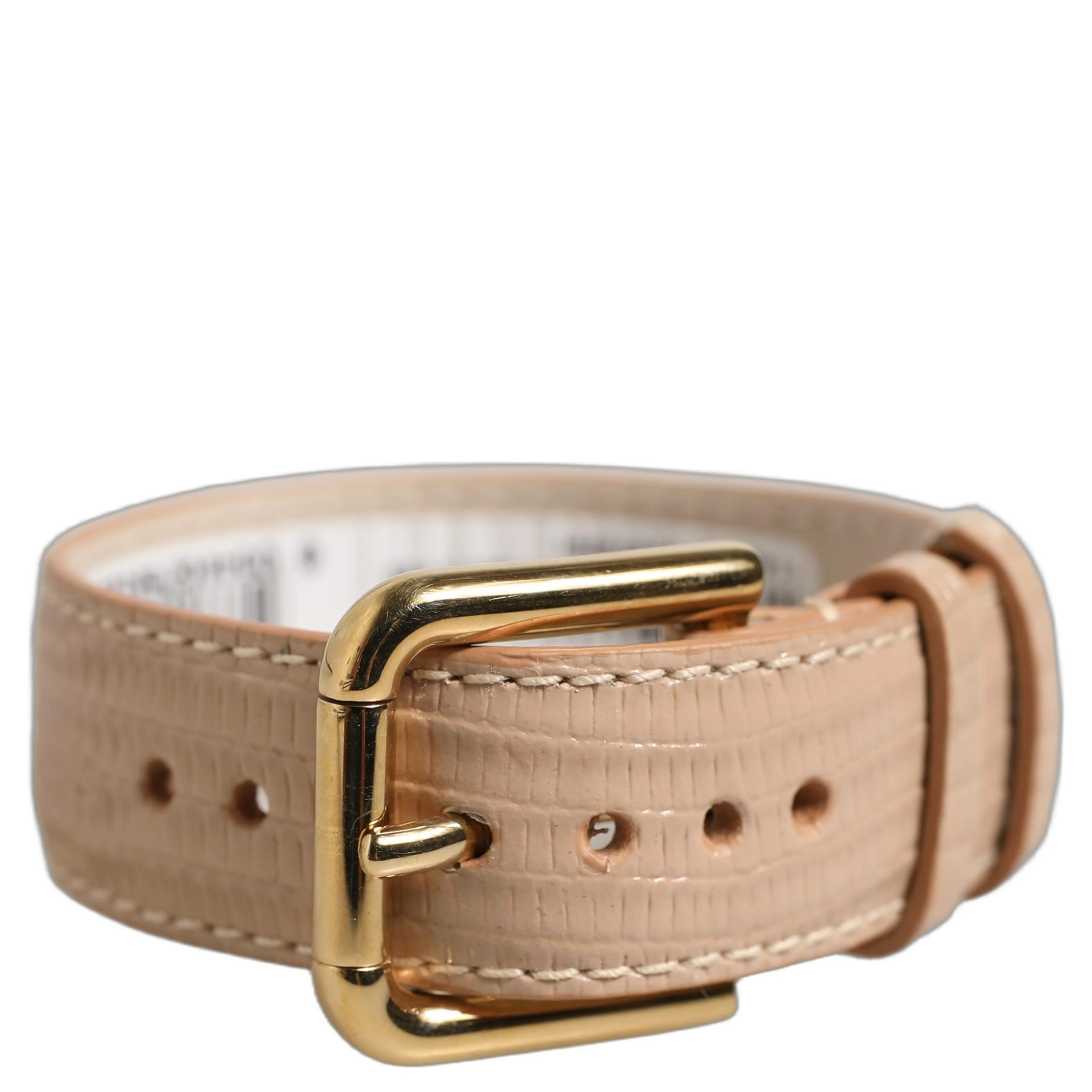 Beige Textured Leather Gold Buckle Belt Strap Bracelet