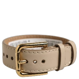 Beige Calfskin Leather Gold Buckle Belt Strap Bracelet