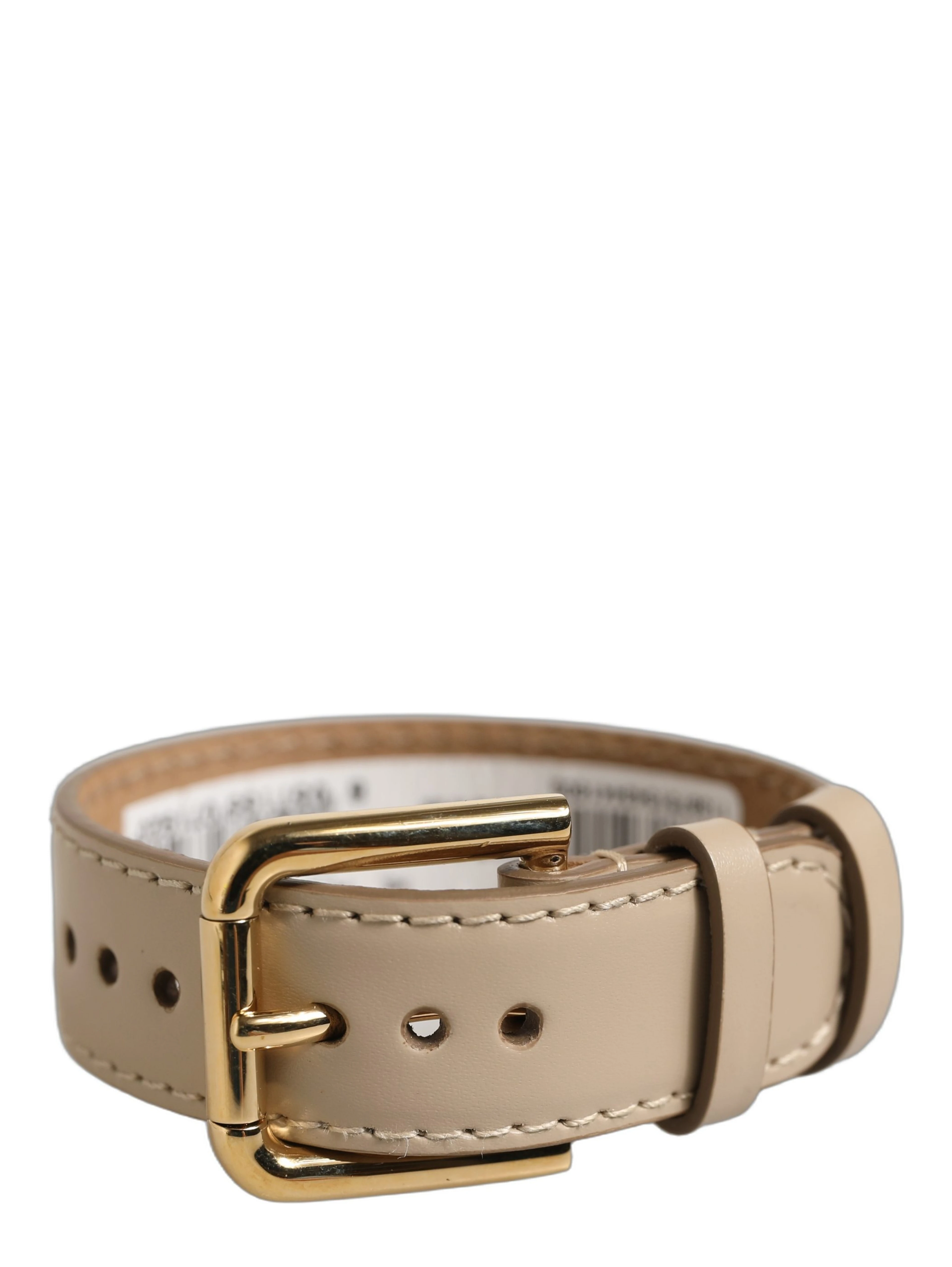 Beige Calfskin Leather Gold Buckle Belt Strap Bracelet