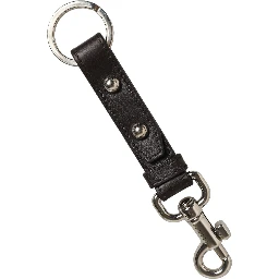 Black Plain Leather Silver Brass Keyring Holder Keychain