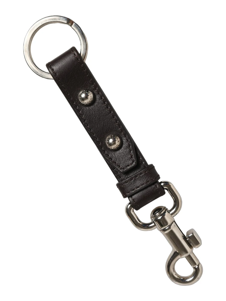 Black Plain Leather Silver Brass Keyring Holder Keychain