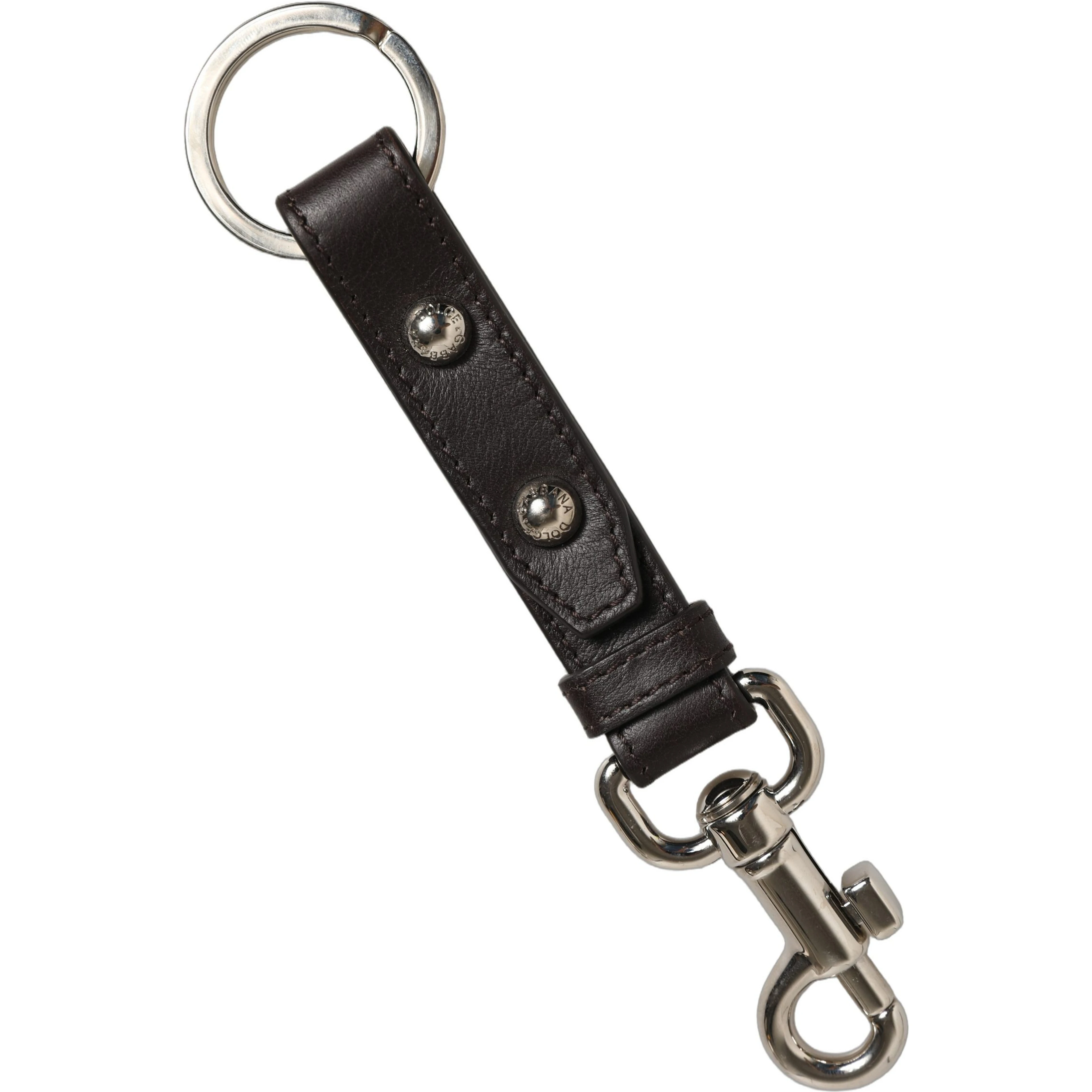 Black Plain Leather Silver Brass Keyring Holder Keychain
