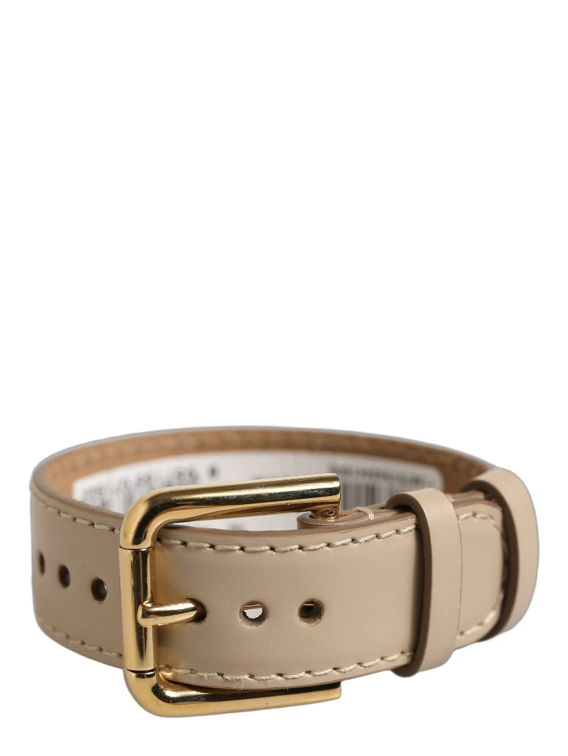 Beige Calfskin Leather Gold Buckle Belt Strap Bracelet