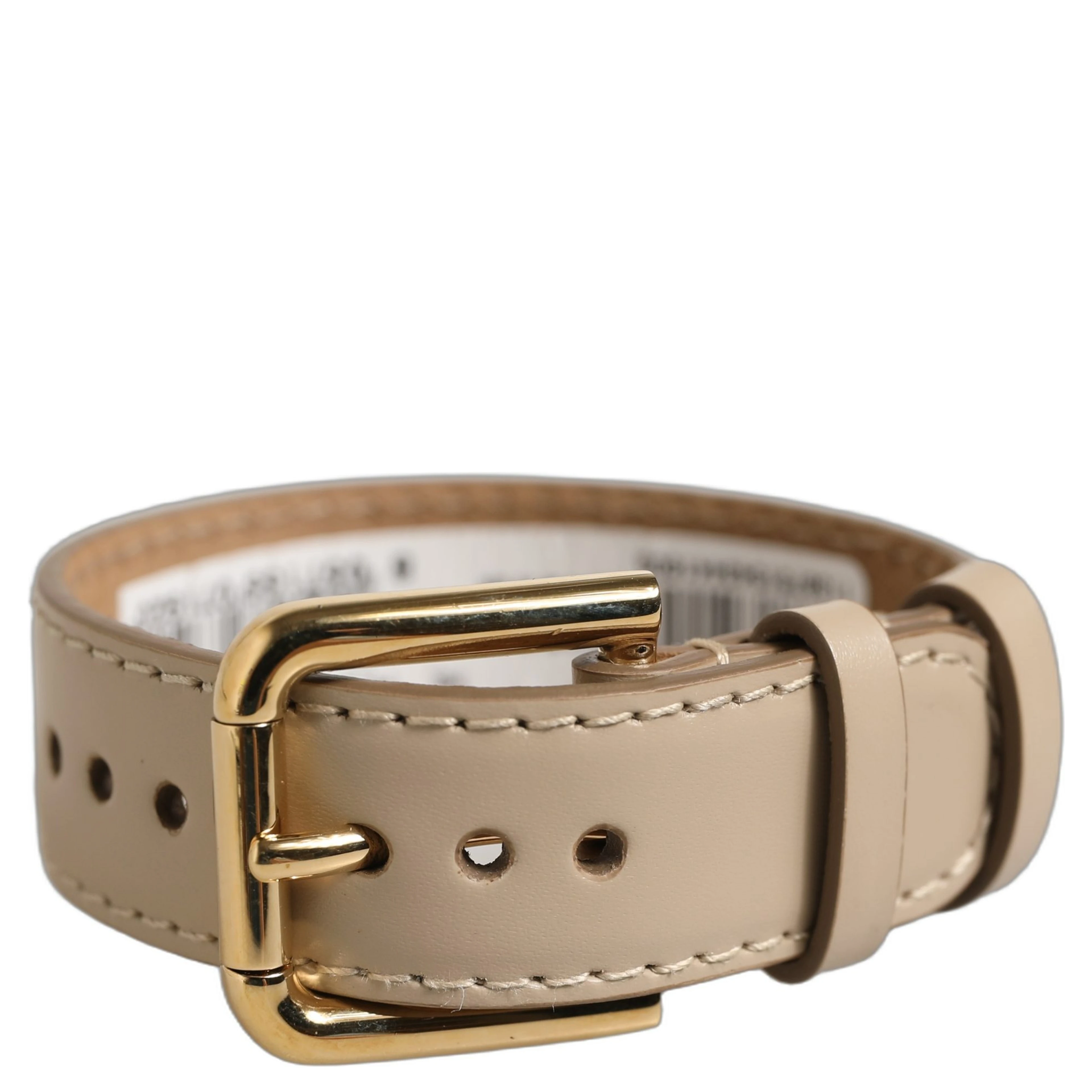 Beige Calfskin Leather Gold Buckle Belt Strap Bracelet