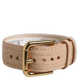 Beige Textured Leather Gold Buckle Belt Strap Bracelet