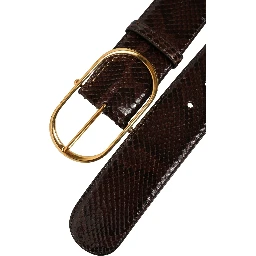 Brown Python Leather Gold Metal Buckle Belt