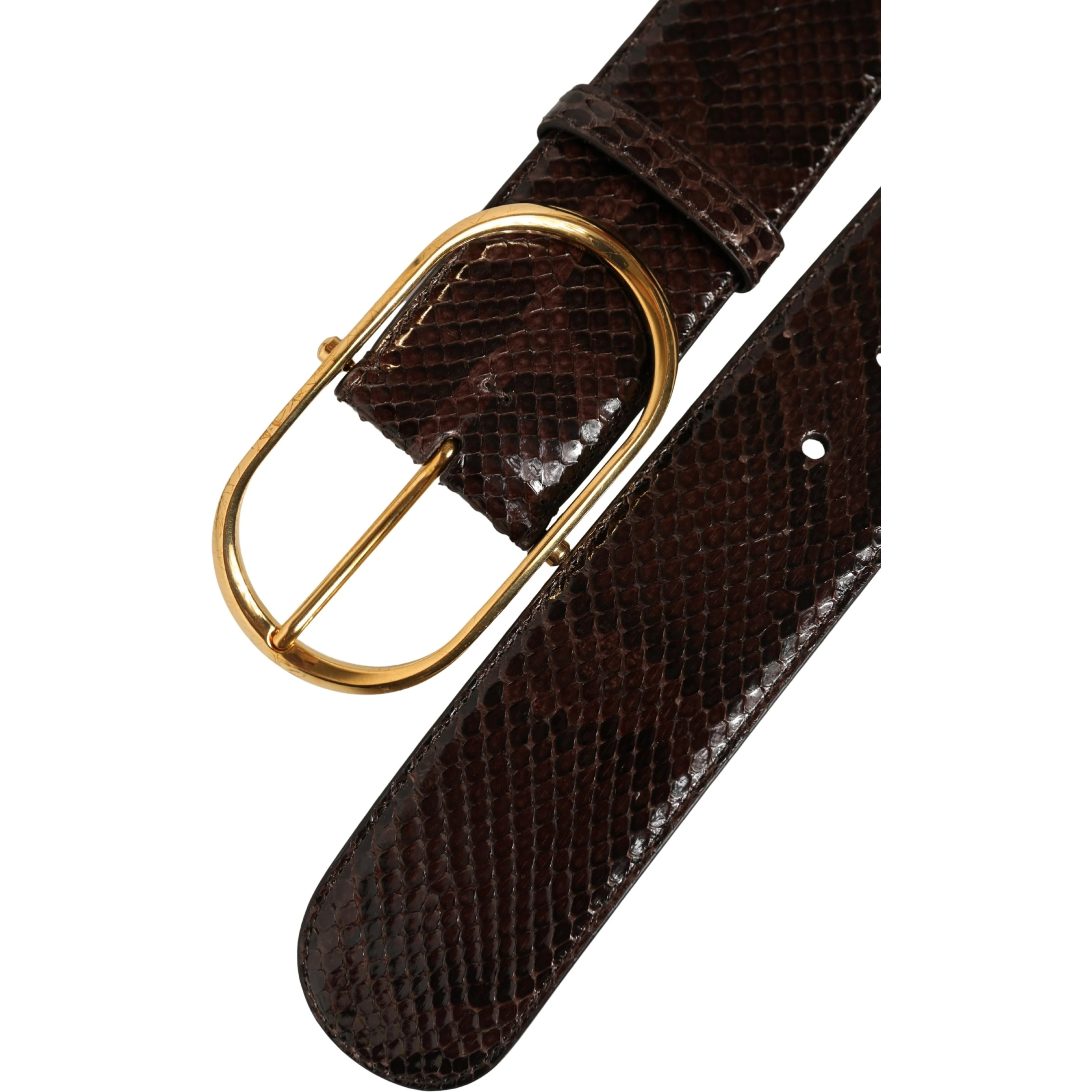Brown Python Leather Gold Metal Buckle Belt