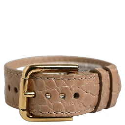 Brown Embossed Leather Gold Buckle Belt Strap Bracelet